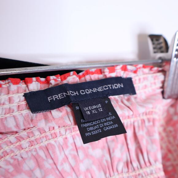 FRENCH CONNECTION Elao Rhodes Poplin Smocked Top Hibiscus in Pink Women's 12 - Picture 10 of 11